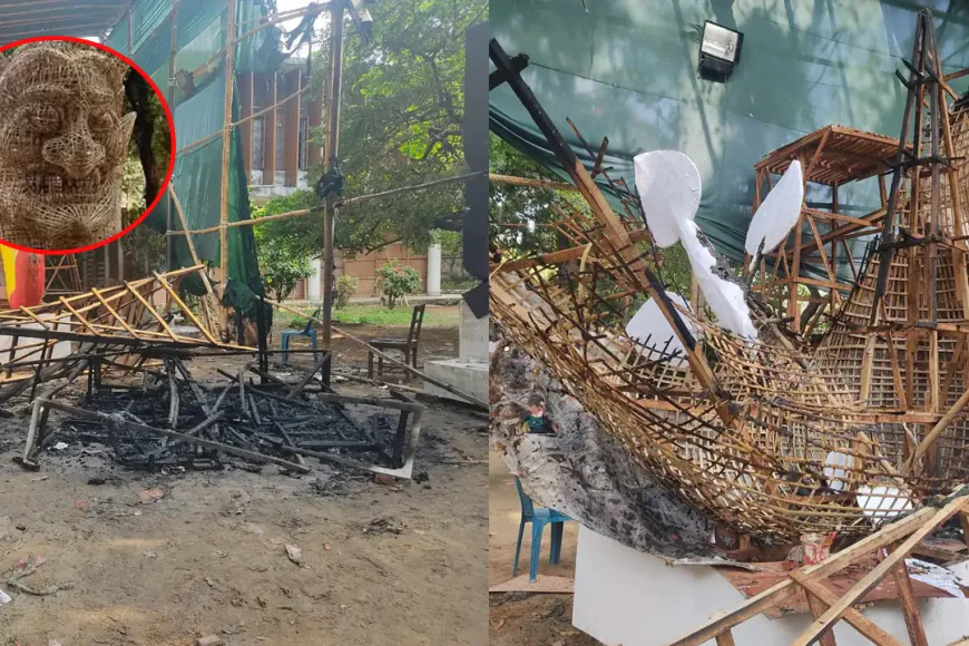 চারুকলায় শোভাযাত্রার ফ্যাসিবাদের মুখাকৃতিতে আগুন