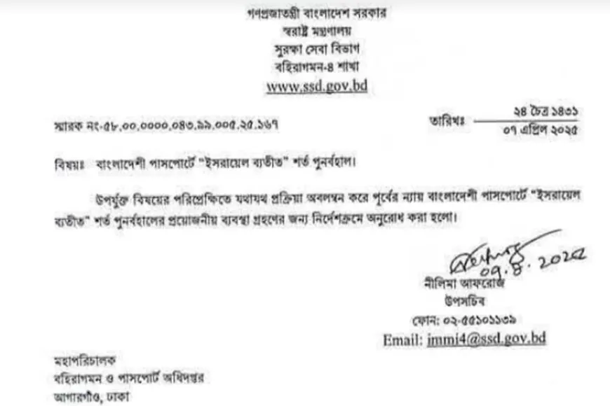 পাসপোর্টে ফিরলো ‘এক্সসেপ্ট ইসরাইল