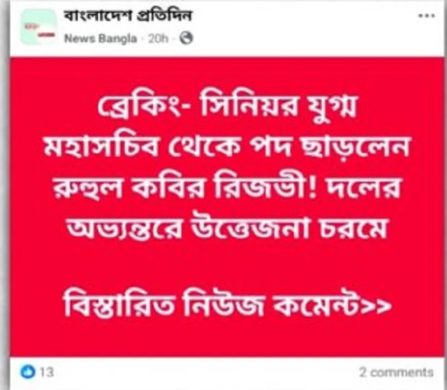 বিএনপি থেকে রুহুল কবির রিজভীর পদত্যাগ, সত্যতা যা জানা গেল