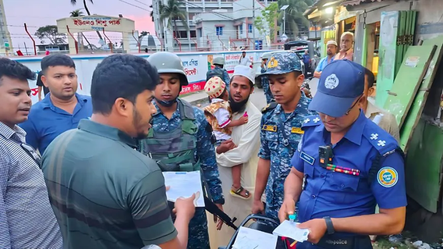 বেতাগী পৌর শহরে পুলিশ ও নৌ-বাহিনীর যৌথ অভিযান