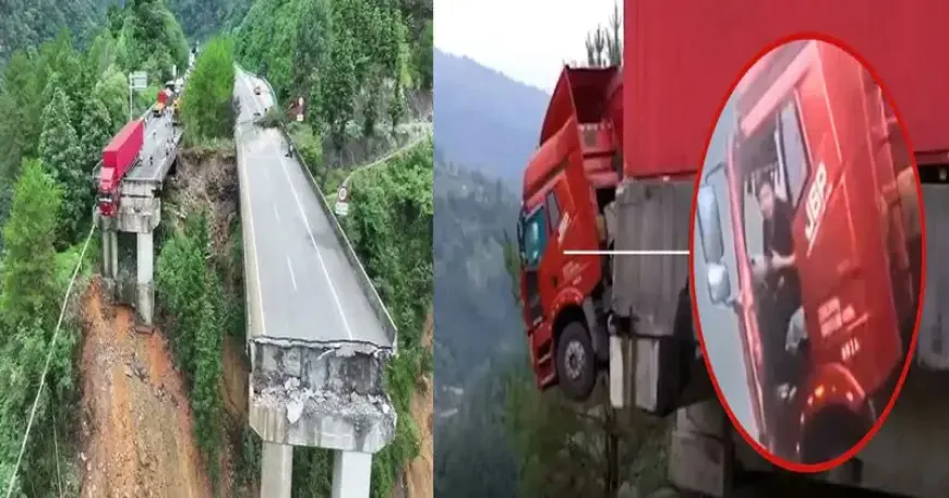 ভয়াবহ সেতু ধস! ট্রাক ড্রাইভার ঝুলে থাকার ভিডিও ভাইরাল